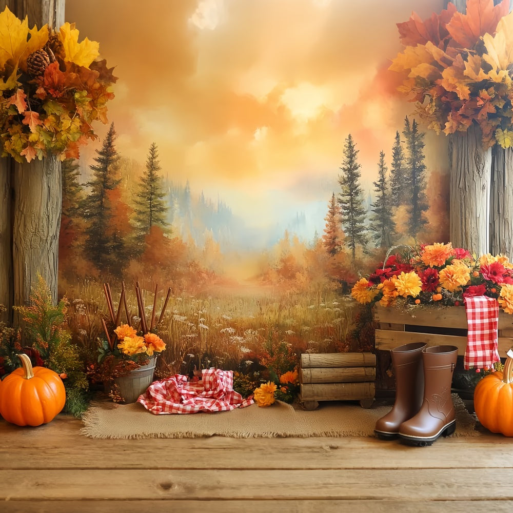 Forest Backdrops Mountain View Pumpkin Autumn Backdrops CSH6-205