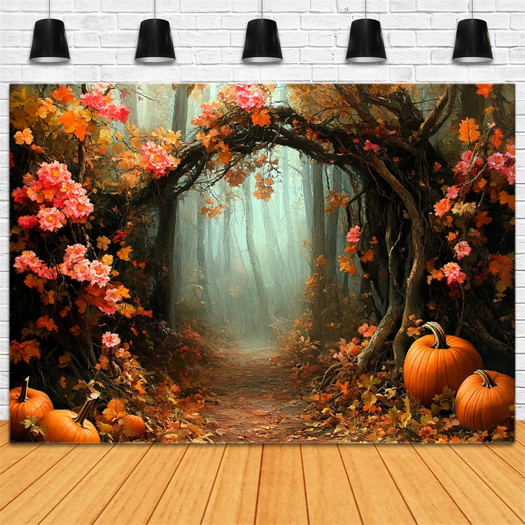 Forest Backdrop Pumpkin Trail Archway Autumn Backdrop CSH6-209