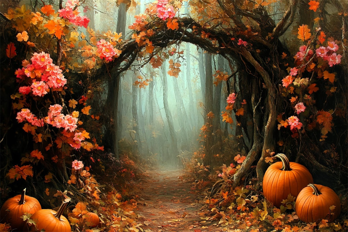 Forest Backdrop Pumpkin Trail Archway Autumn Backdrop CSH6-209