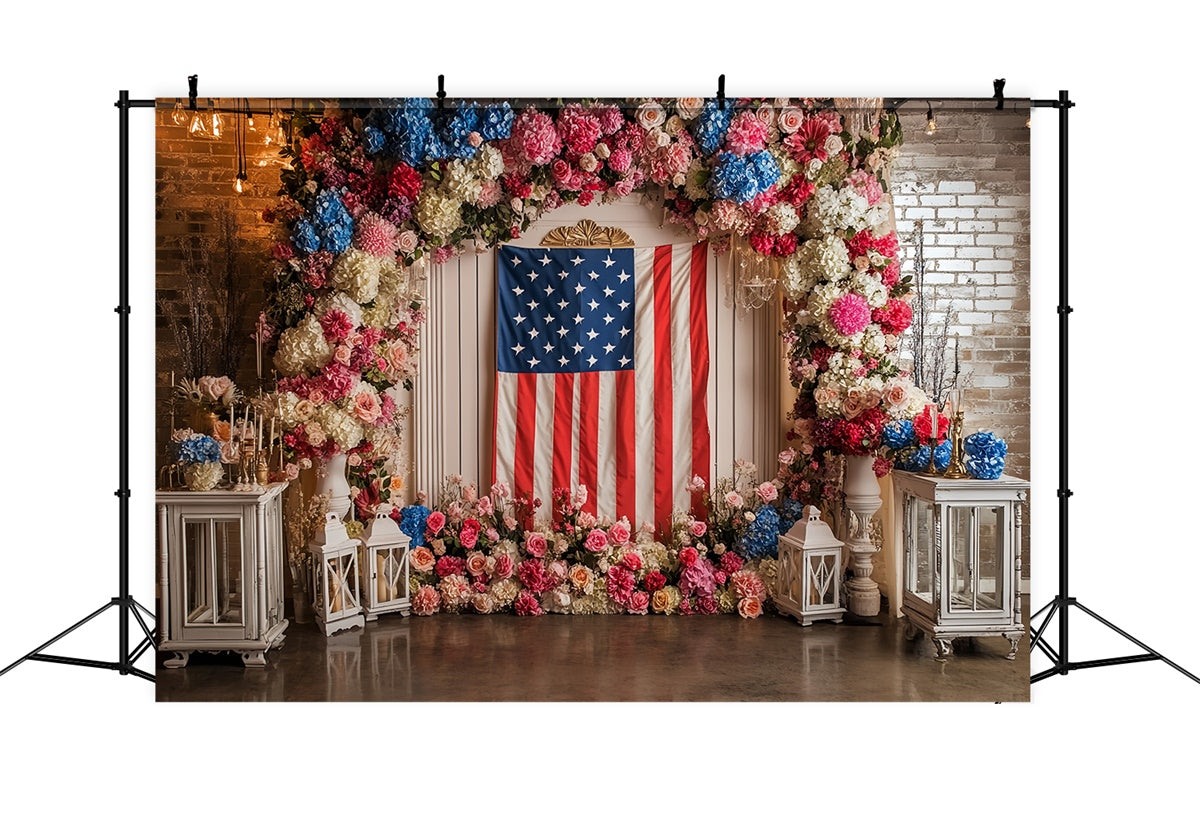 Independence Day Backdrop Floral Flag Celebration Backdrop CSH6-21
