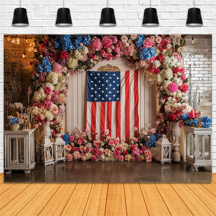 Independence Day Backdrop Floral Flag Celebration Backdrop CSH6-21