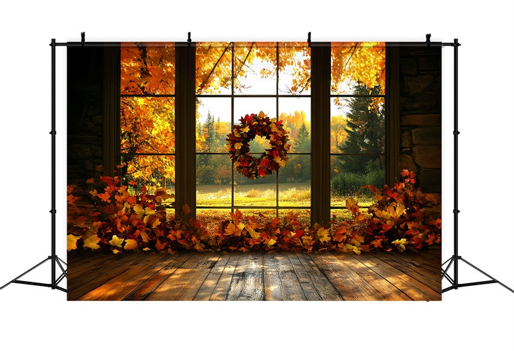 Fall Leaves Backdrop Maple Wreath Sunset Backdrop CSH6-211