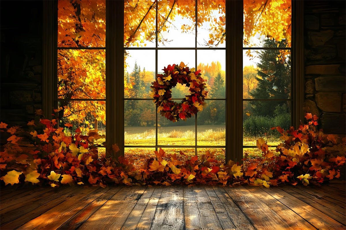 Fall Leaves Backdrop Maple Wreath Sunset Backdrop CSH6-211