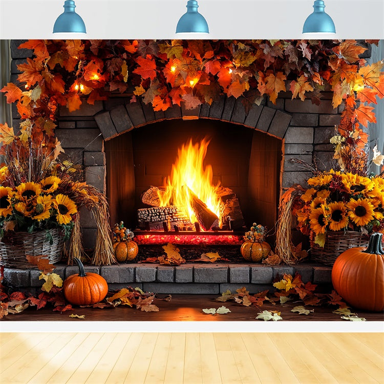 Fall Photo Backdrops Rustic Warmth Fireplace Backdrop CSH6-212