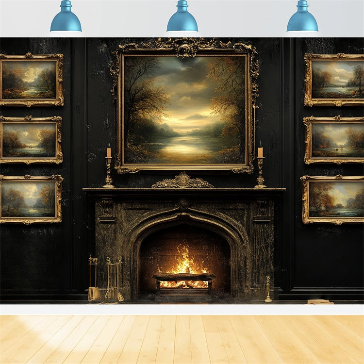 Autumn Photo Backdrop Gilded Frame Hearth Vintage Backdrop CSH6-216