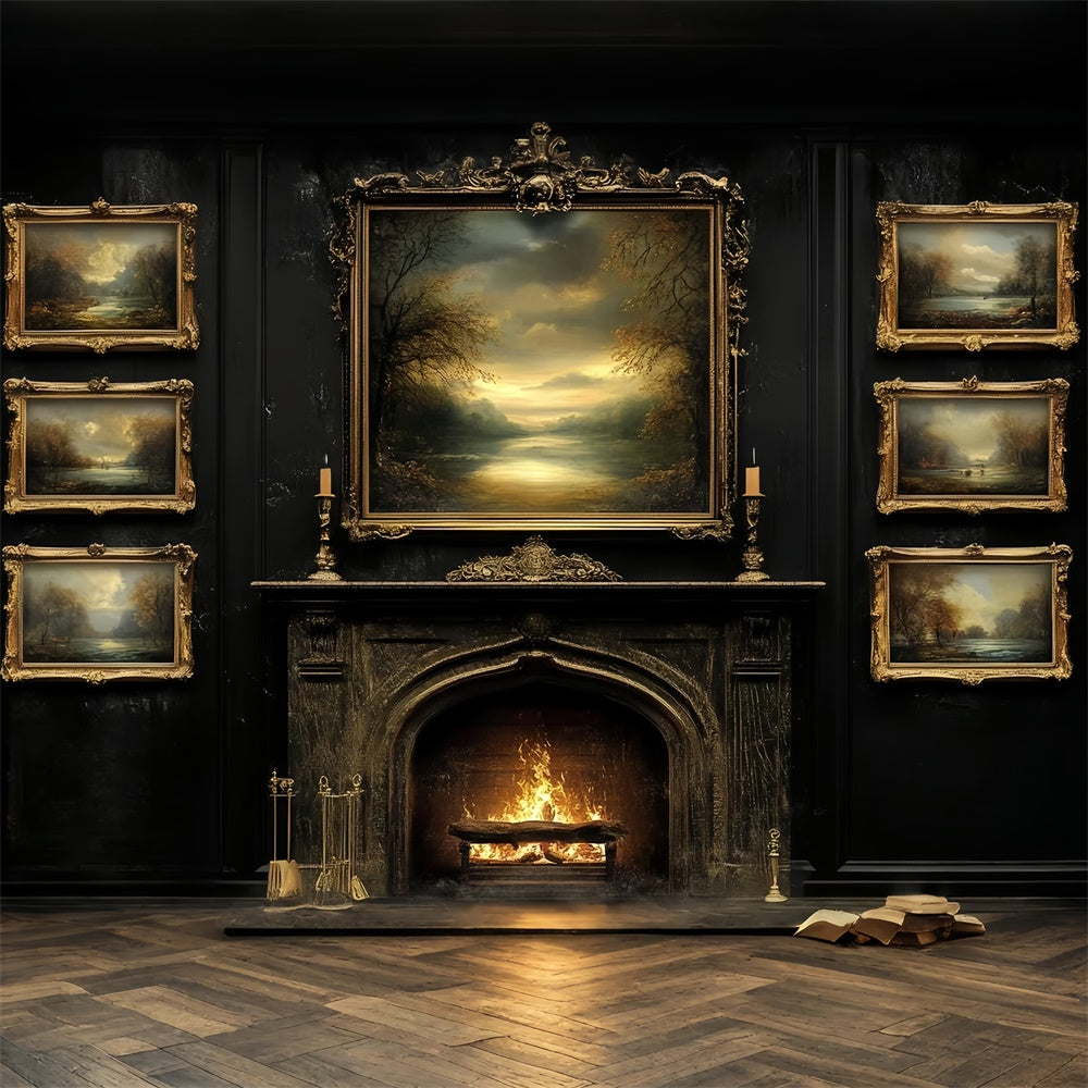 Autumn Photo Backdrop Gilded Frame Hearth Vintage Backdrop CSH6-216