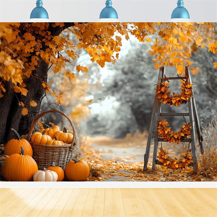 Fall Photo Backdrop Harvest Ladder Pumpkin Backdrop CSH6-228