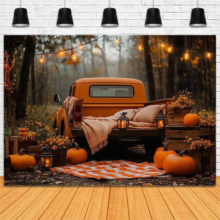 Forest Backdrop Rustic Truck Picnic Autumn Photo Backdrop CSH6-229
