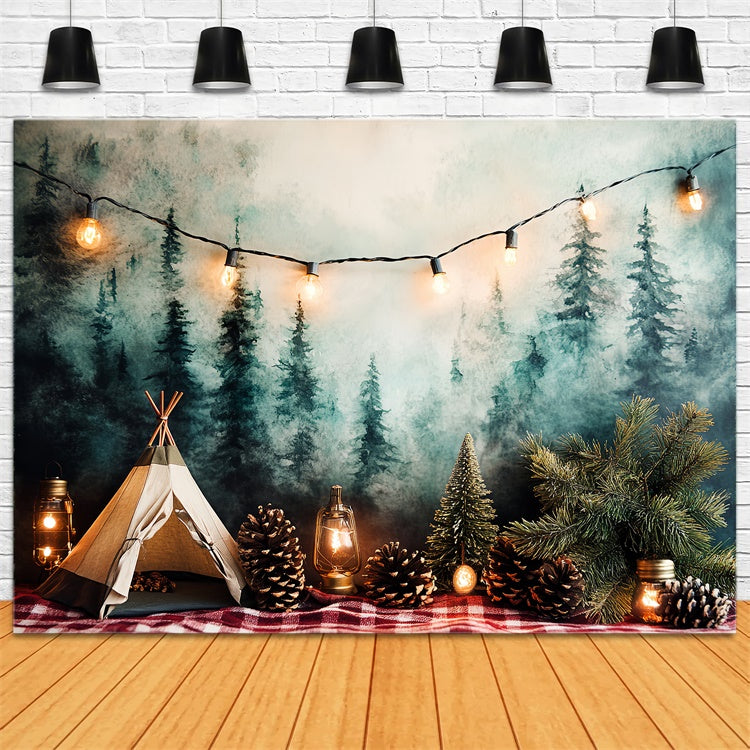 Smash Cake Backdrop Woodland Tent Fairy Lights Backdrop CSH6-291