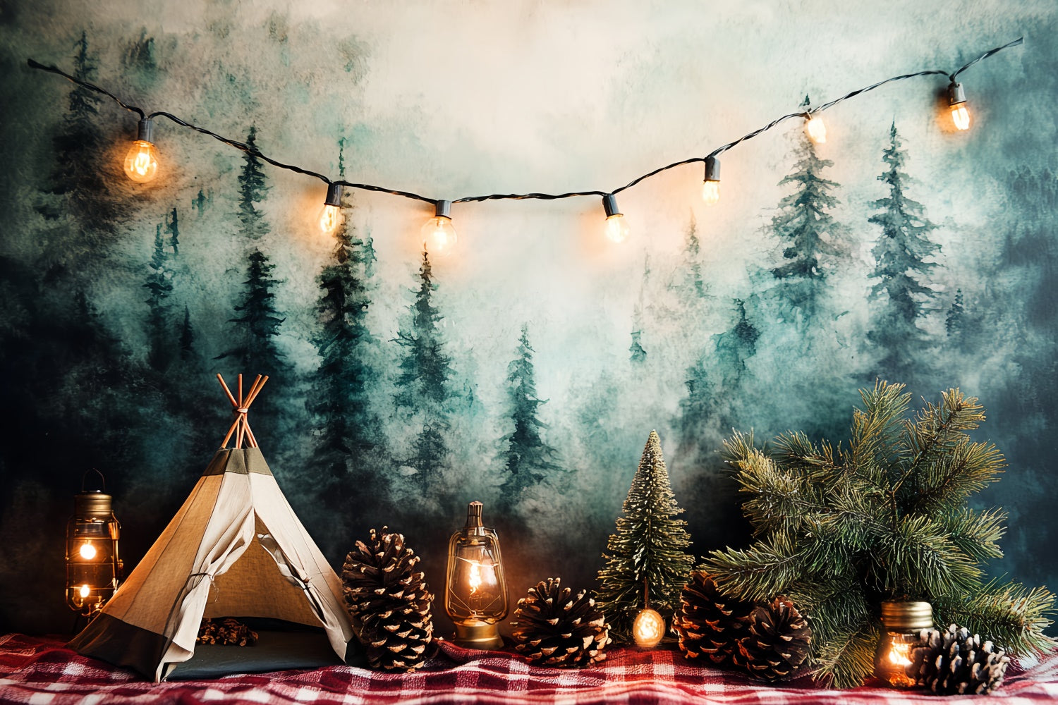 Smash Cake Backdrop Woodland Tent Fairy Lights Backdrop CSH6-291