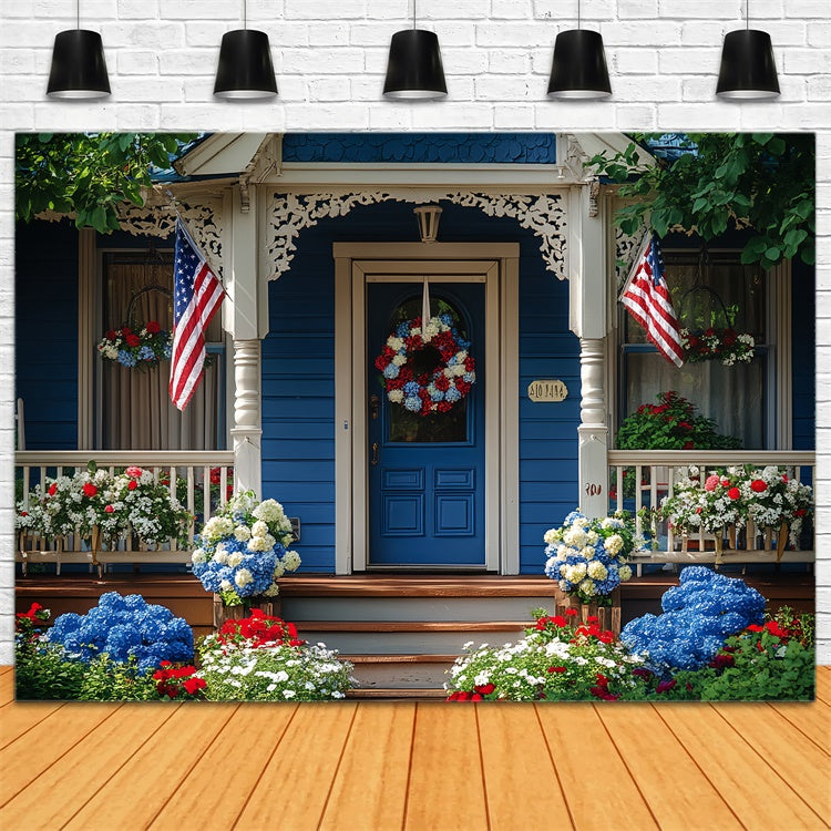 4th of July Photo Backdrop Festive Floral Porch Backdrop CSH6-33