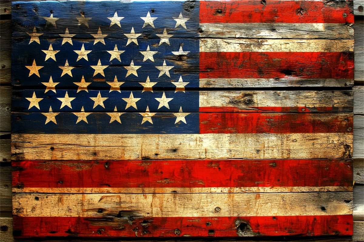 4th of July Photography Backdrops Rustic Wooden Flag Backdrop CSH6-5