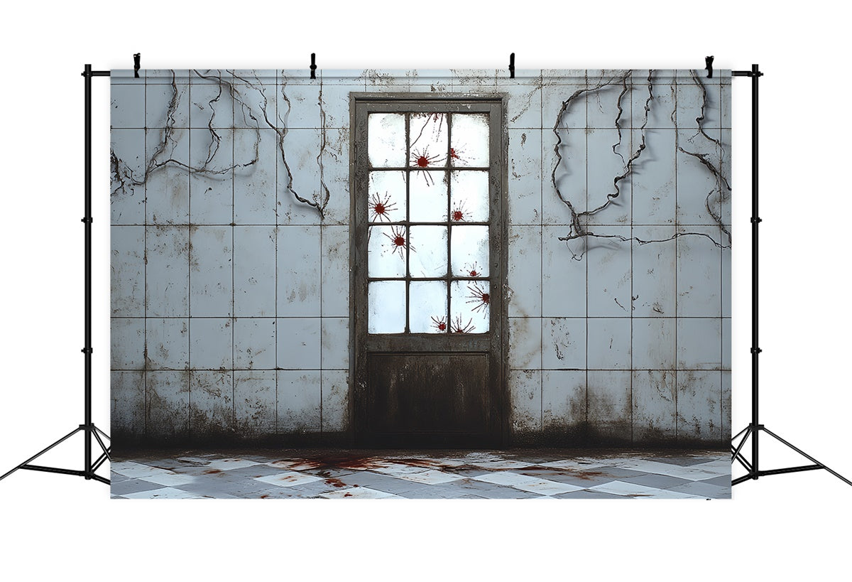 Halloween Photo Backdrop Cracked Wall Creepy Door Backdrop CSH6-67