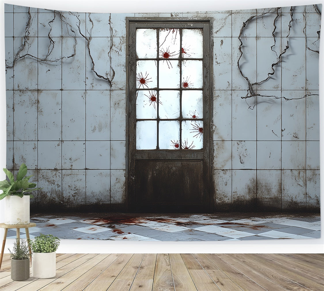 Halloween Photo Backdrop Cracked Wall Creepy Door Backdrop CSH6-67