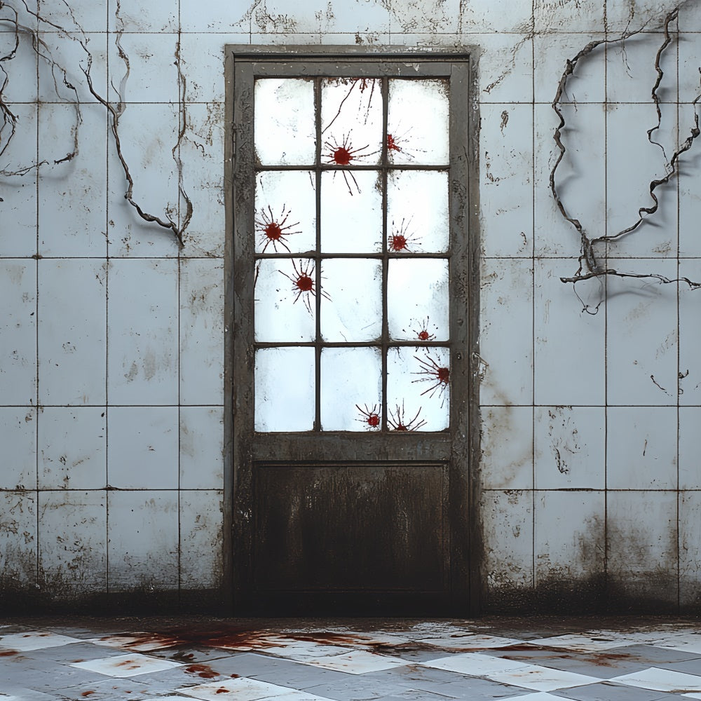 Halloween Photo Backdrop Cracked Wall Creepy Door Backdrop CSH6-67
