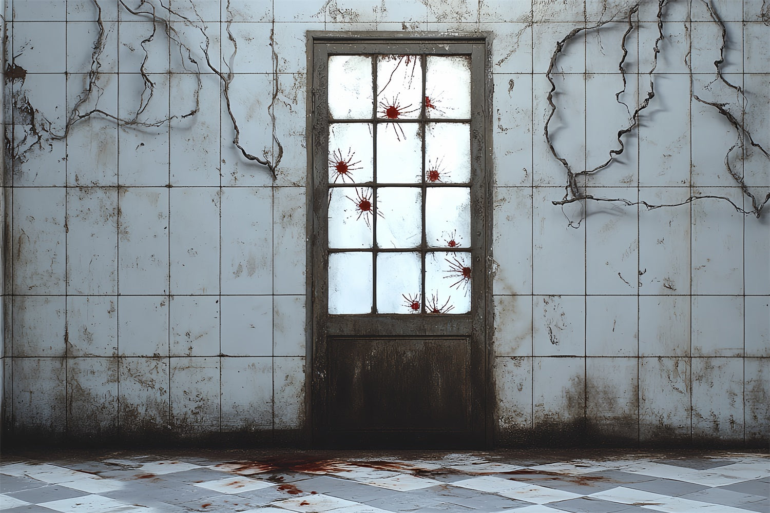 Halloween Photo Backdrop Cracked Wall Creepy Door Backdrop CSH6-67