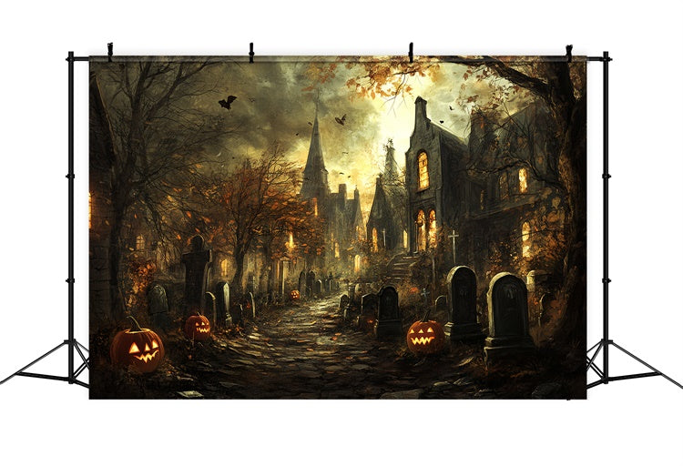 Halloween Graveyard Backdrop Spooky Cemetery Trail Backdrop CSH6-98
