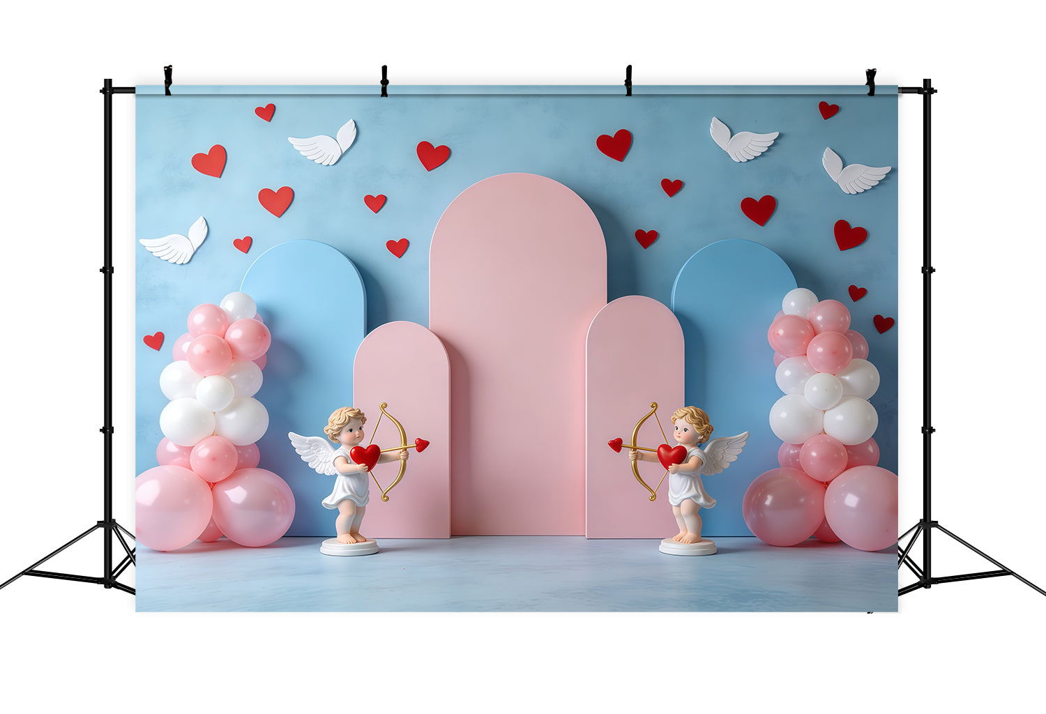 Cupid Valentine's Day Backdrop Pastel Balloon Arches Valentine Backdrops For Pictures CSH61-111