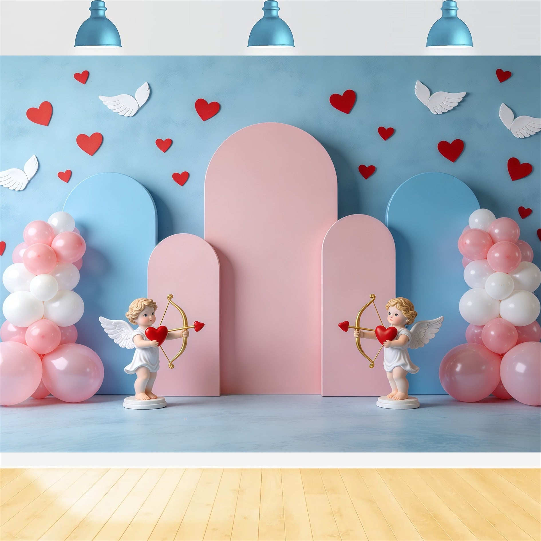 Cupid Valentine's Day Backdrop Pastel Balloon Arches Valentine Backdrops For Pictures CSH61-111