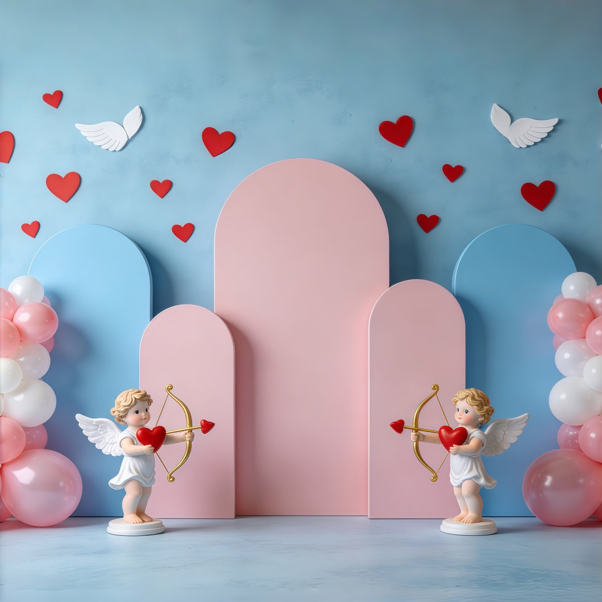 Cupid Valentine's Day Backdrop Pastel Balloon Arches Valentine Backdrops For Pictures CSH61-111