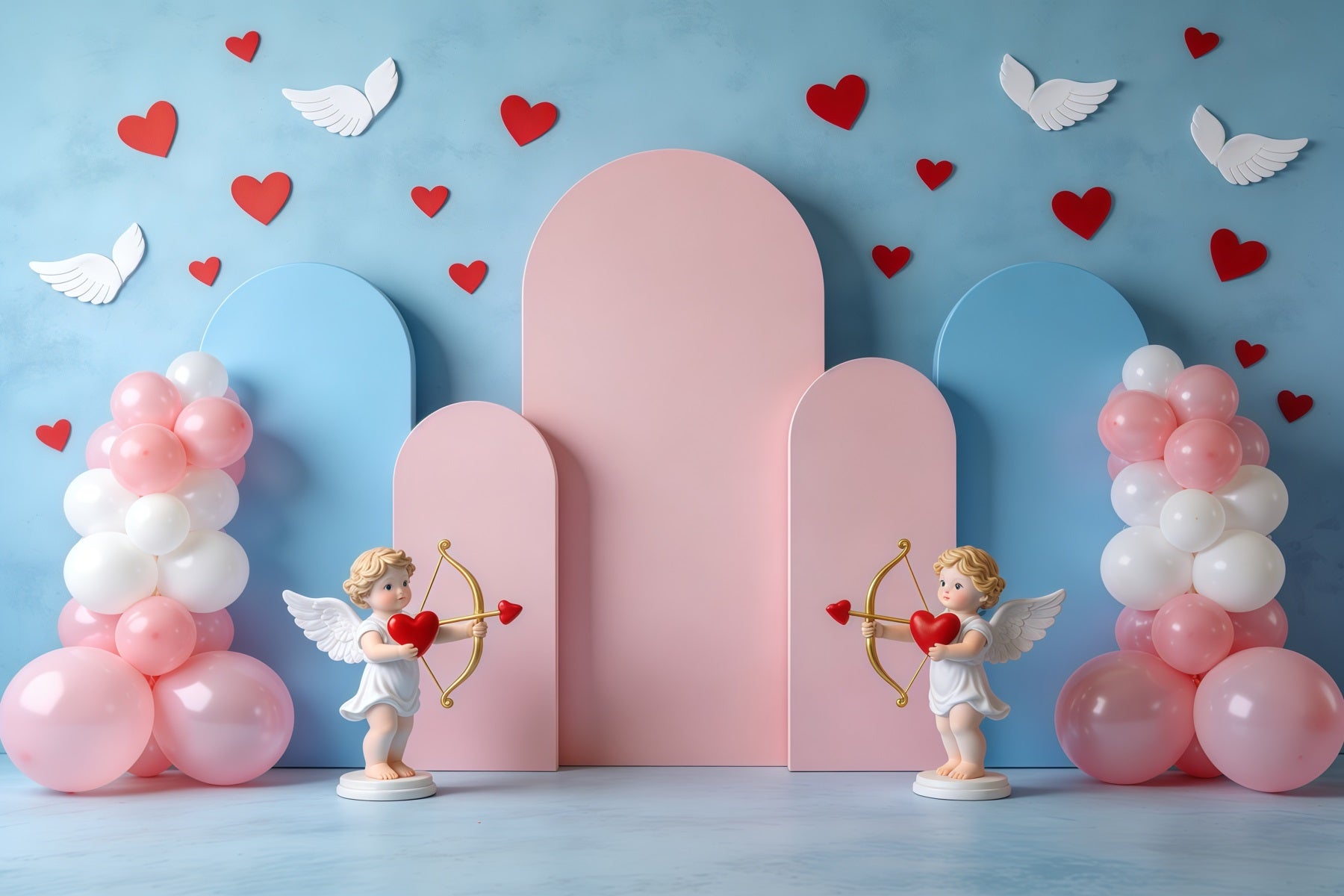 Cupid Valentine's Day Backdrop Pastel Balloon Arches Valentine Backdrops For Pictures CSH61-111