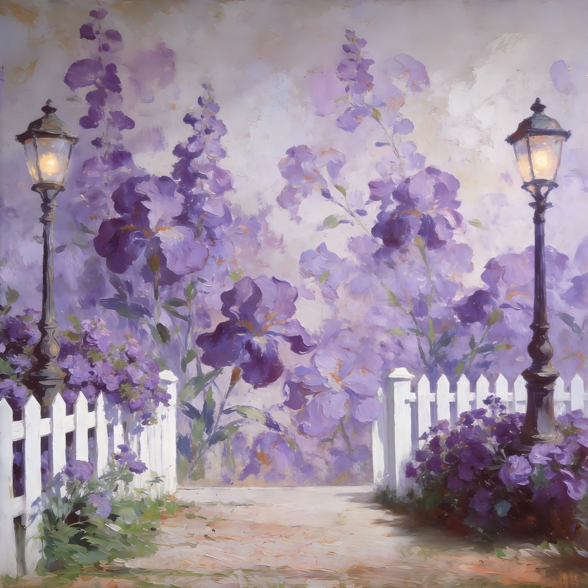 Floral Garden Backdrop Lantern Lavender Blossom Pathway Floral Backdrop Photoshoot CSH61-120