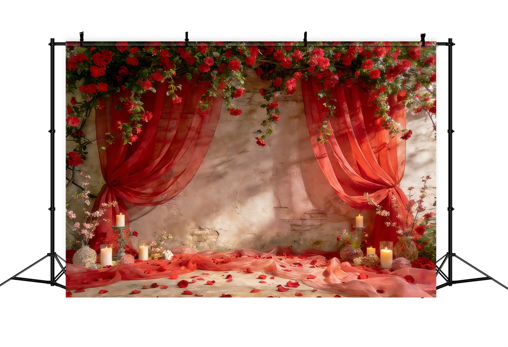 Spring Flowers Backdrop Romantic Red Draped Roses Spring Party Backdrop CSH61-121