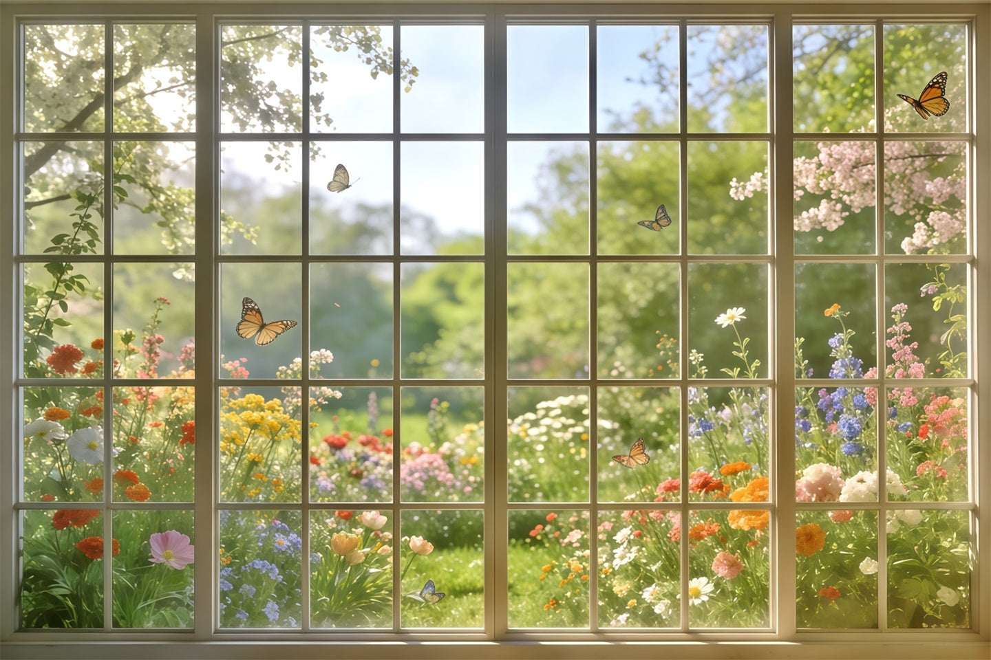 Spring Garden Backdrop Sunlit Window Butterfly View Backdrops Floral CSH61-124