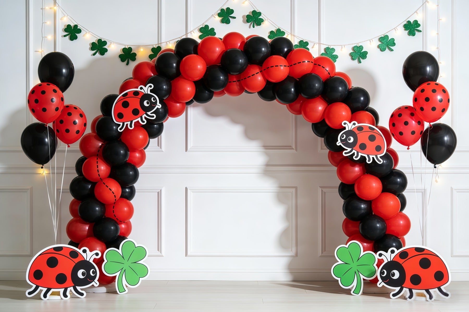 Ladybug Backdrop Lucky Clover Balloon Arch Spring Backdrop For Photography CSH61-130