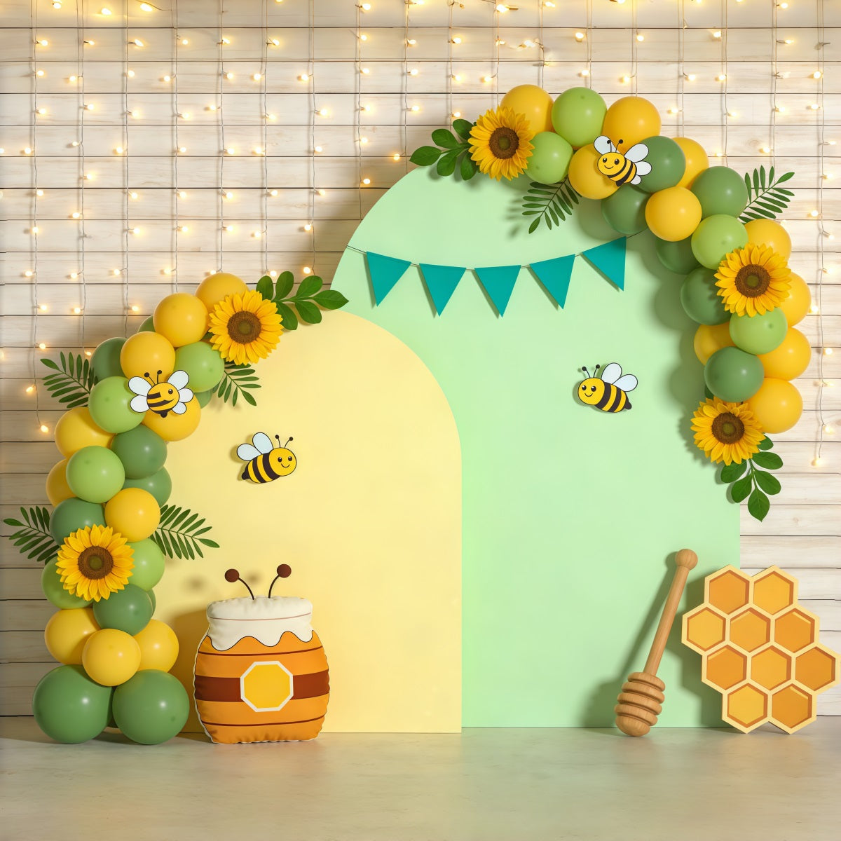 Spring Birthday Backdrop Bee Honey Balloon Arch Spring Backdrops For Photography CSH61-153