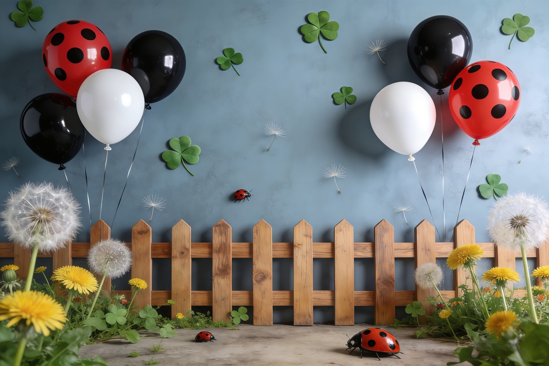 Ladybug Backdrops Clover Balloon Fence Dandelion Spring Backdrop Ideas CSH61-156
