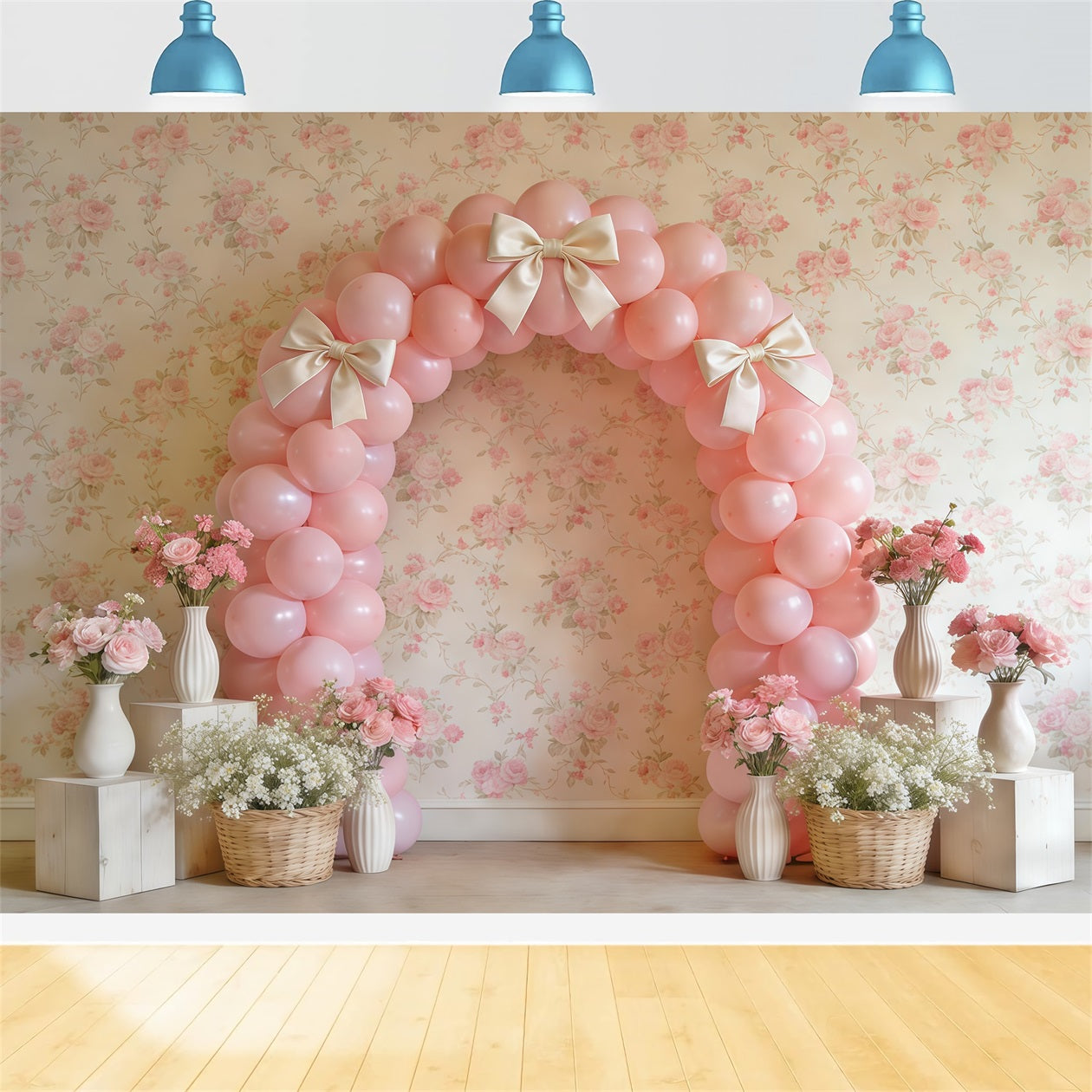 Spring Balloon Backdrop Pink Bow Arch Flower Decor Wall Backdrop Spring CSH61-159