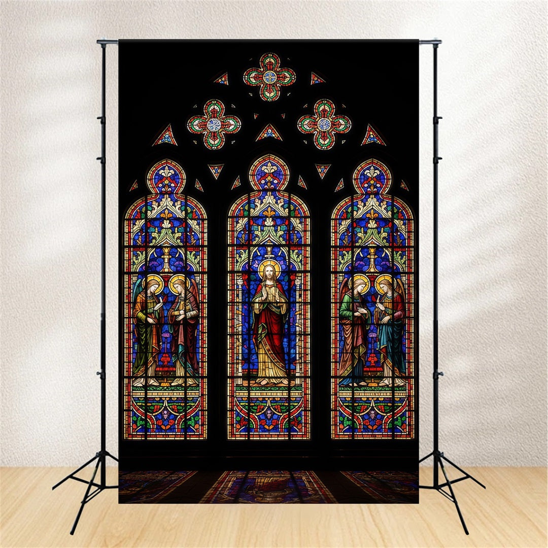 Stained Glass Window Backdrop Sacred Trinity Religious Scene Happy Easter Backdrop CSH61-16