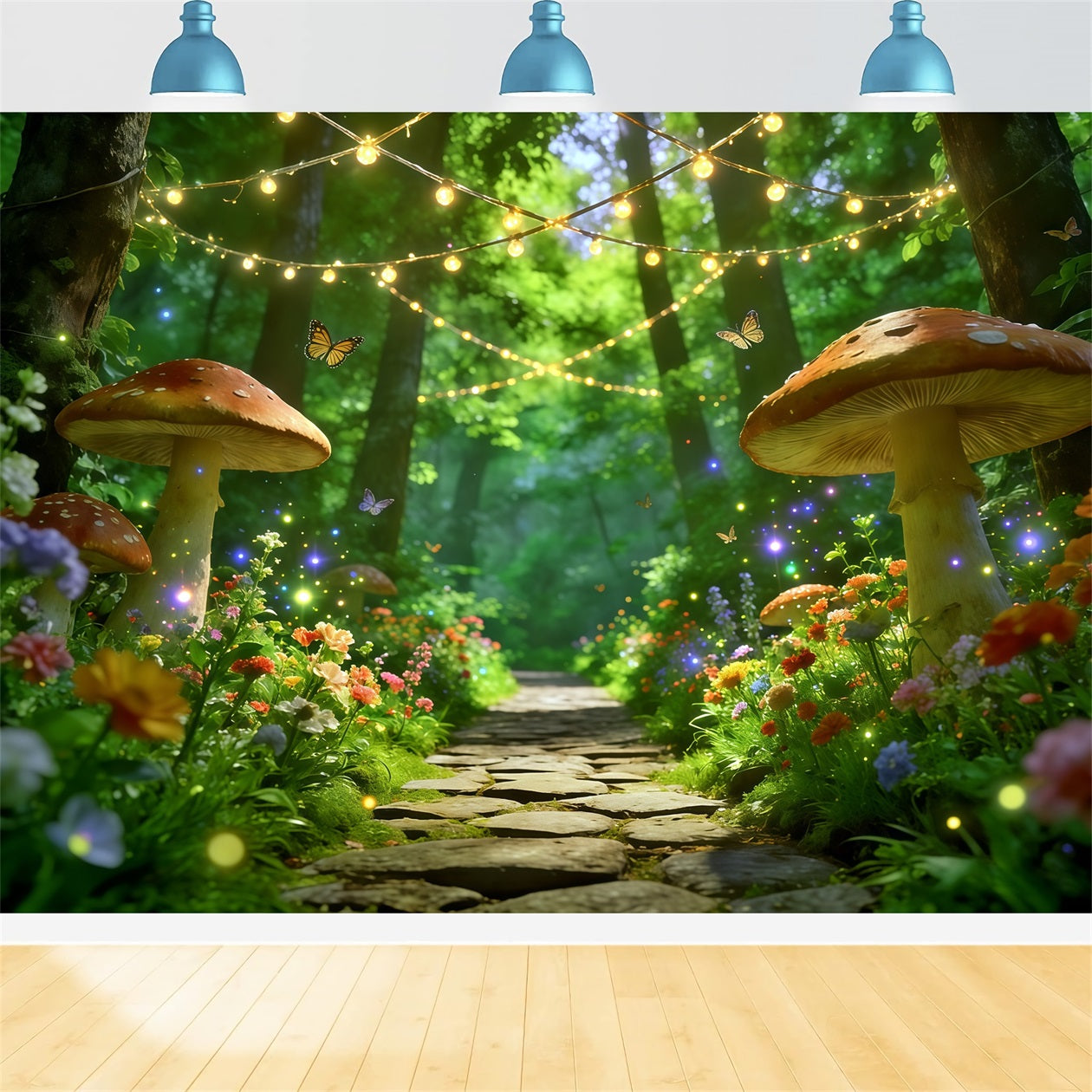 Spring Woodland Path Backdrop Enchanted Mushroom Light Path Spring Picture Backdrop CSH61-170