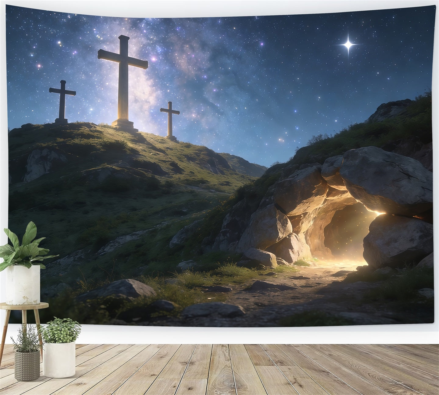 Christian Easter Backdrop Starlit Cross Hill Empty Tomb Easter Backdrops CSH61-19