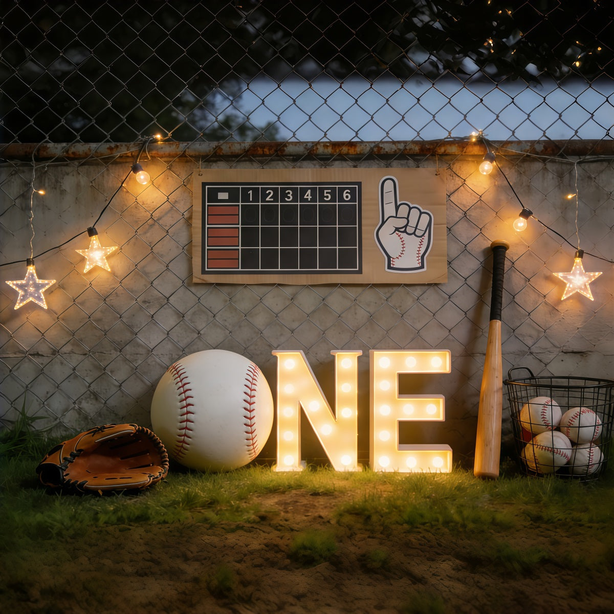 Baseball Photography Backdrop First Birthday Dugout Lights Sports Backdrop CSH61-194