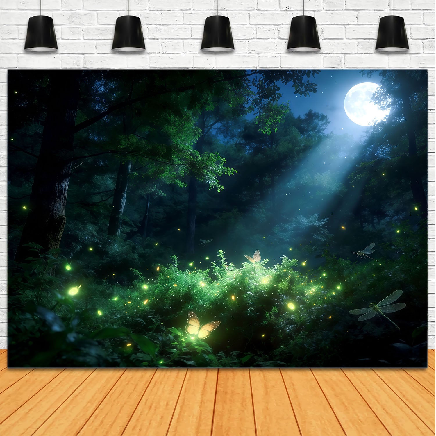 Enchanted Forest Backdrop Moonlit Firefly Woodland Glow Forest Photo Backdrops CSH61-196