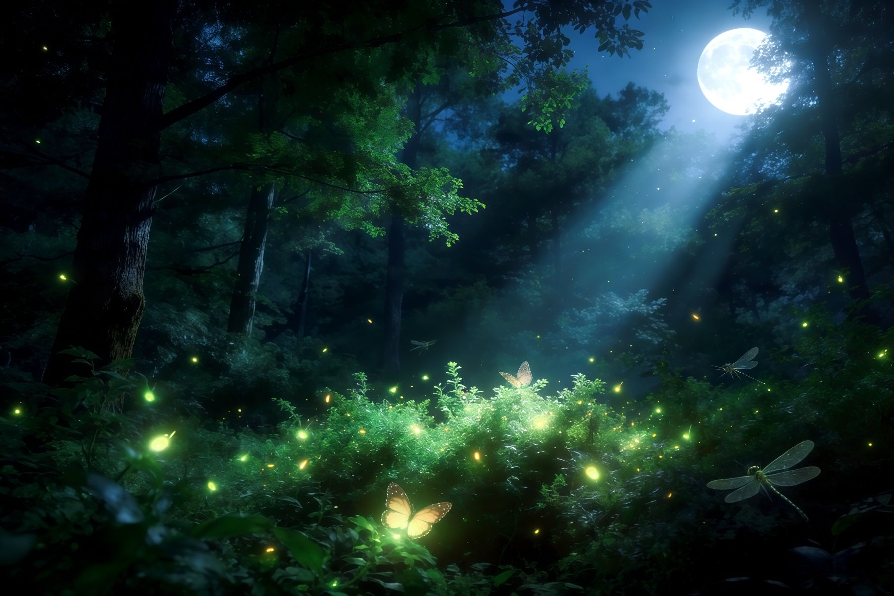Enchanted Forest Backdrop Moonlit Firefly Woodland Glow Forest Photo Backdrops CSH61-196