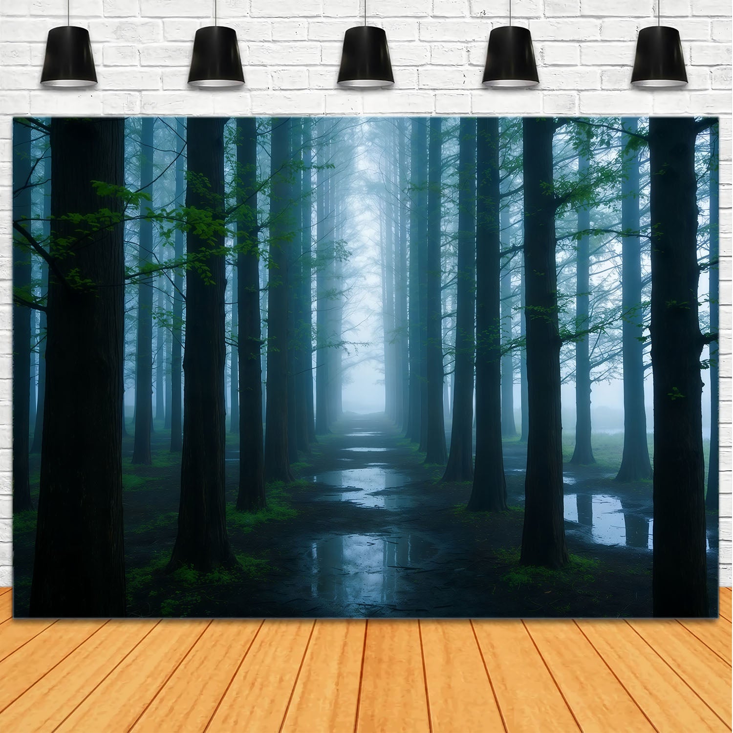 Spooky Forest Backdrop Misty Blue Woodland Corridor Backdrop Forest Theme CSH61-200
