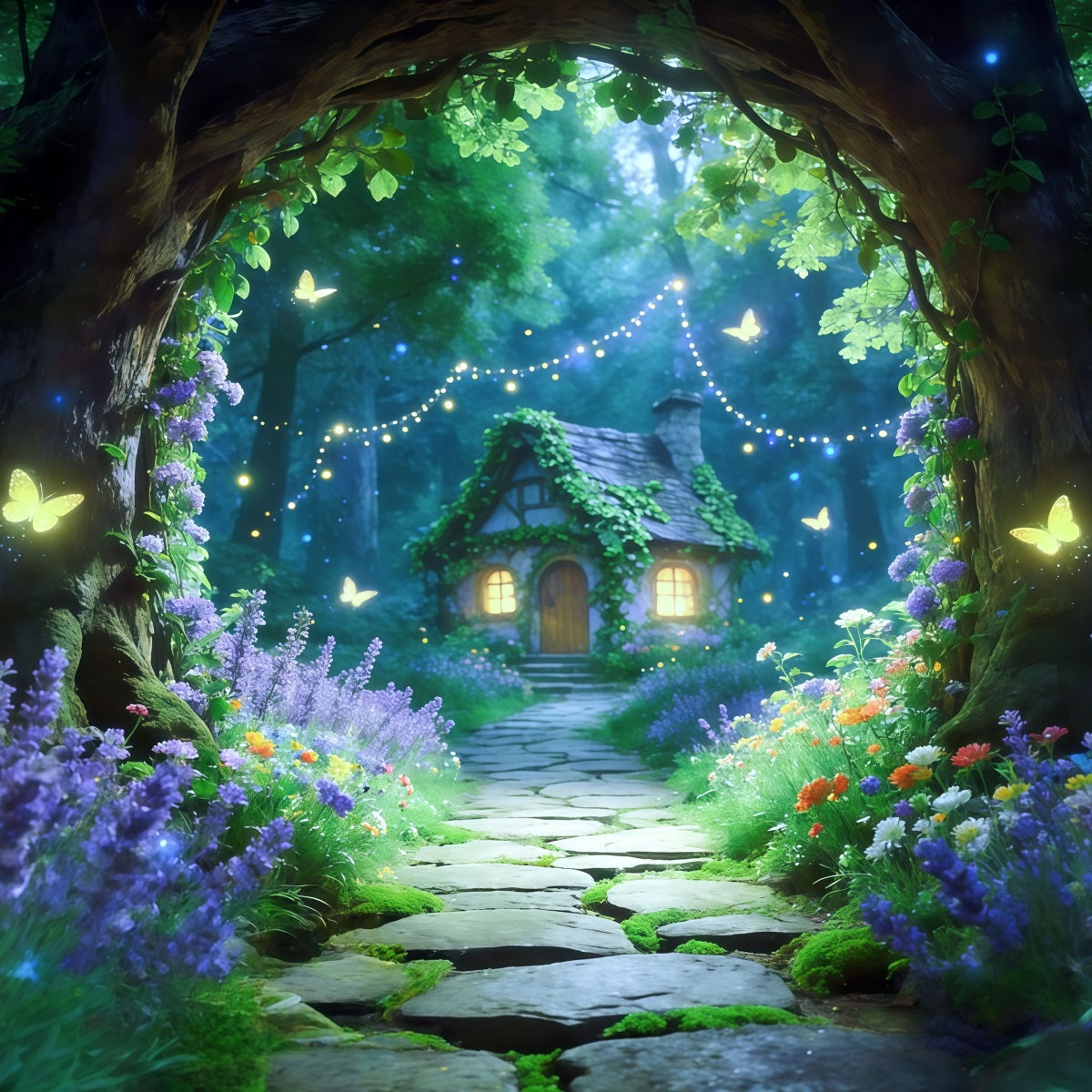 Magical Forest Backdrop Firefly Cottage Garden Path Forest Backdrop Ideas CSH61-203