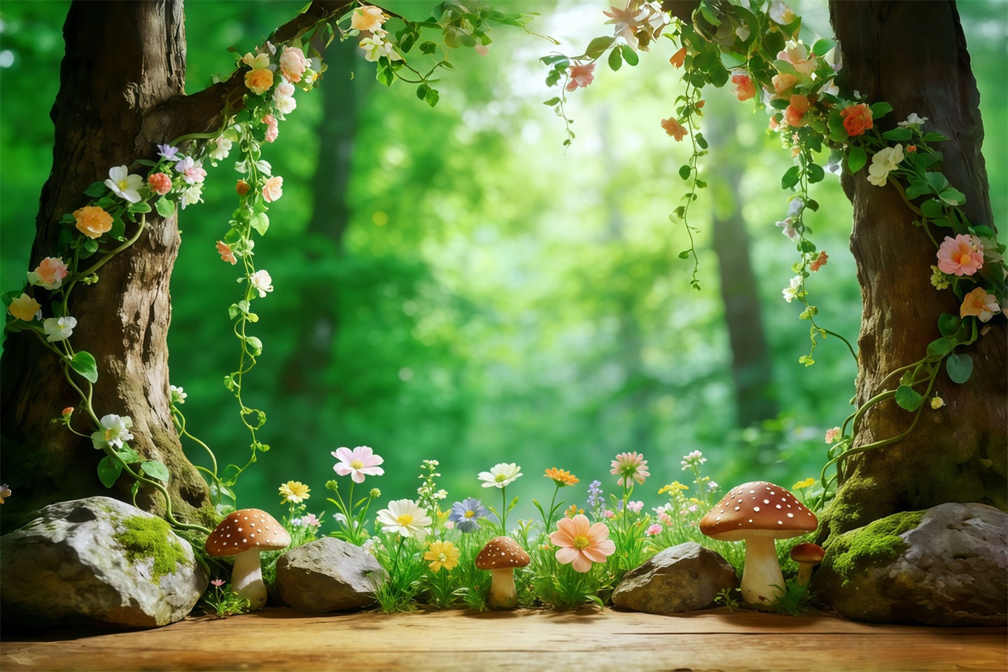 Woodland Forest Backdrop Floral Tree Hollow Garden Frame Photography Backdrop Forest CSH61-209