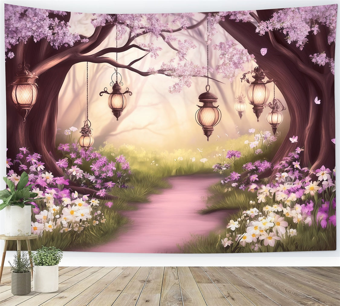 Fairy Forest Backdrop Blush Blossom Lantern Path Forest Backdrops For Photography CSH61-211
