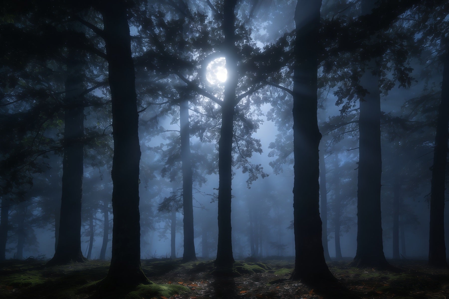 Creepy Forest Backdrop Misty Moon Shadowed Pines Forest Themed Backdrop CSH61-215