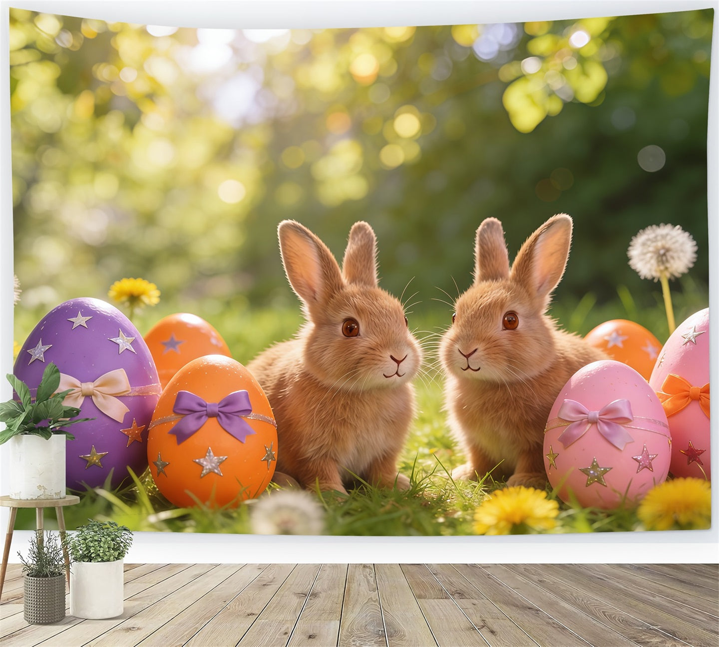 Easter Bunny Backdrop Spring Meadow Painted Eggs Backdrop Easter CSH61-23
