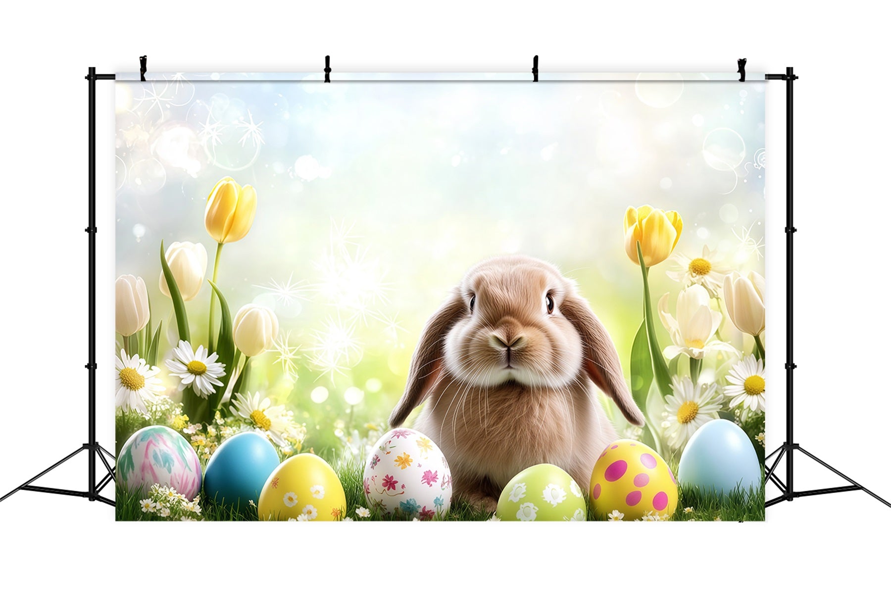 Easter Bunny Backdrop Spring Floral Eggs Bokeh Sunlight Backdrop Easter CSH61-25