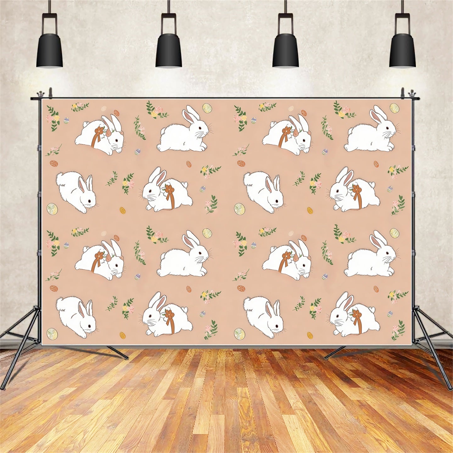 Easter Bunny Photo Backdrop Gentle Rabbit Floral Pattern Easter Backdrop Ideas CSH61-33