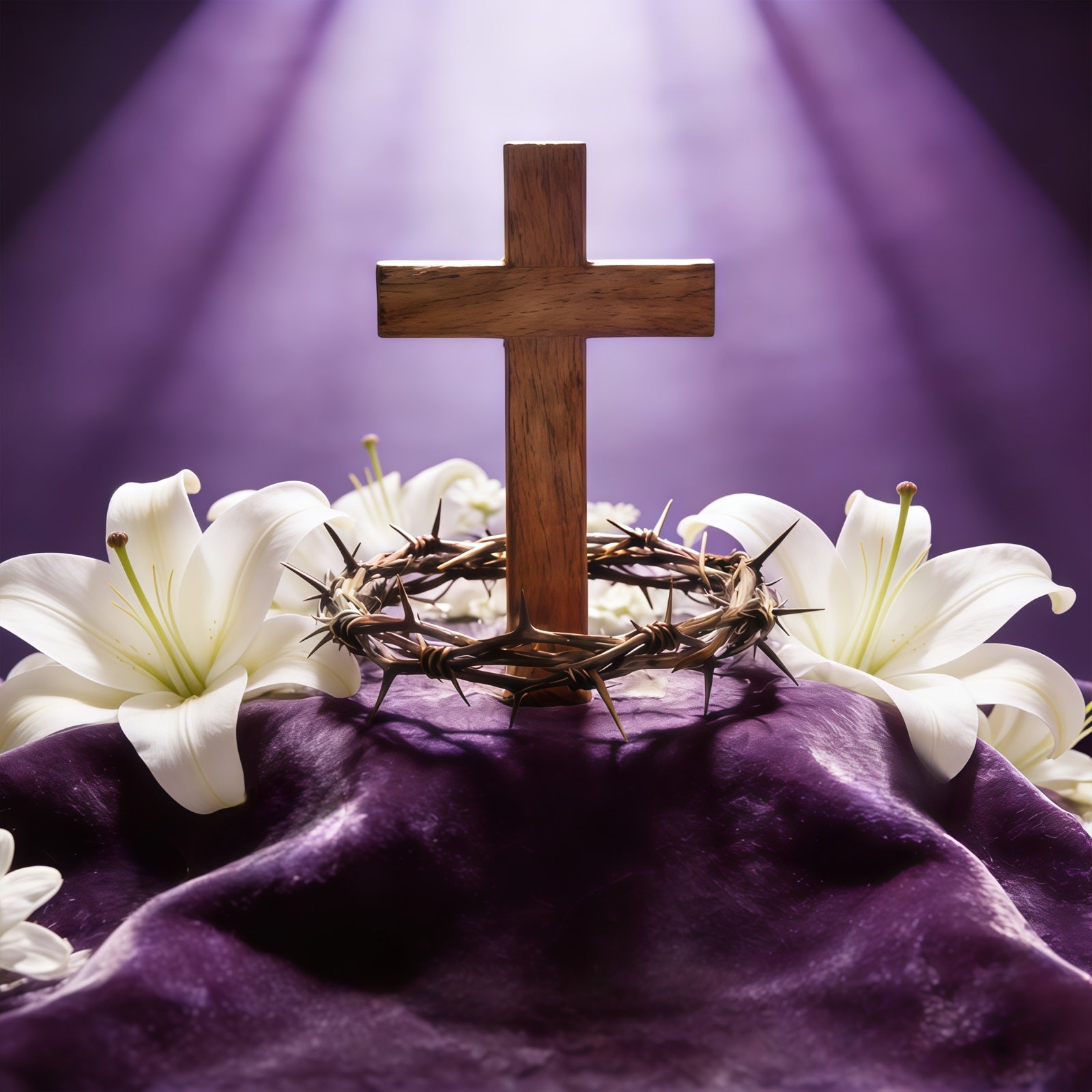 Easter Cross Backdrop Crown Thorns Purple Light Backdrops Easter CSH61-75
