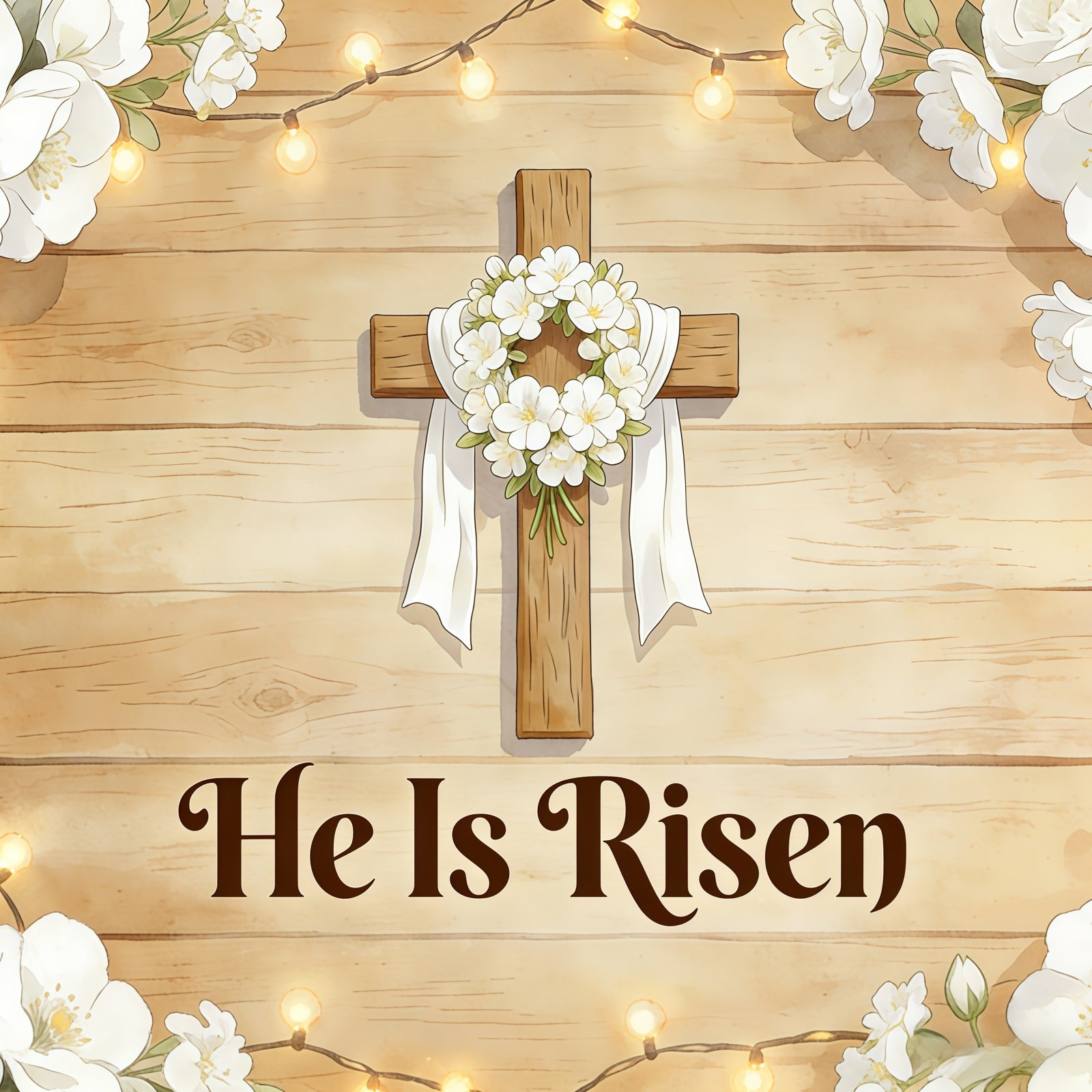 Easter He Is Risen Backdrop Cross Wreath White Flowers Photography Easter Backdrop CSH61-80