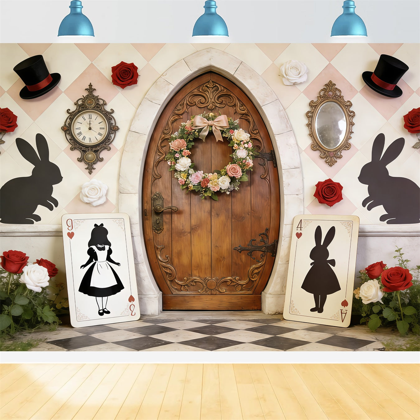 Easter Wreath Doorway Backdrop Wonderland Door Card Silhouettes Easter Party Backdrop CSH62-106