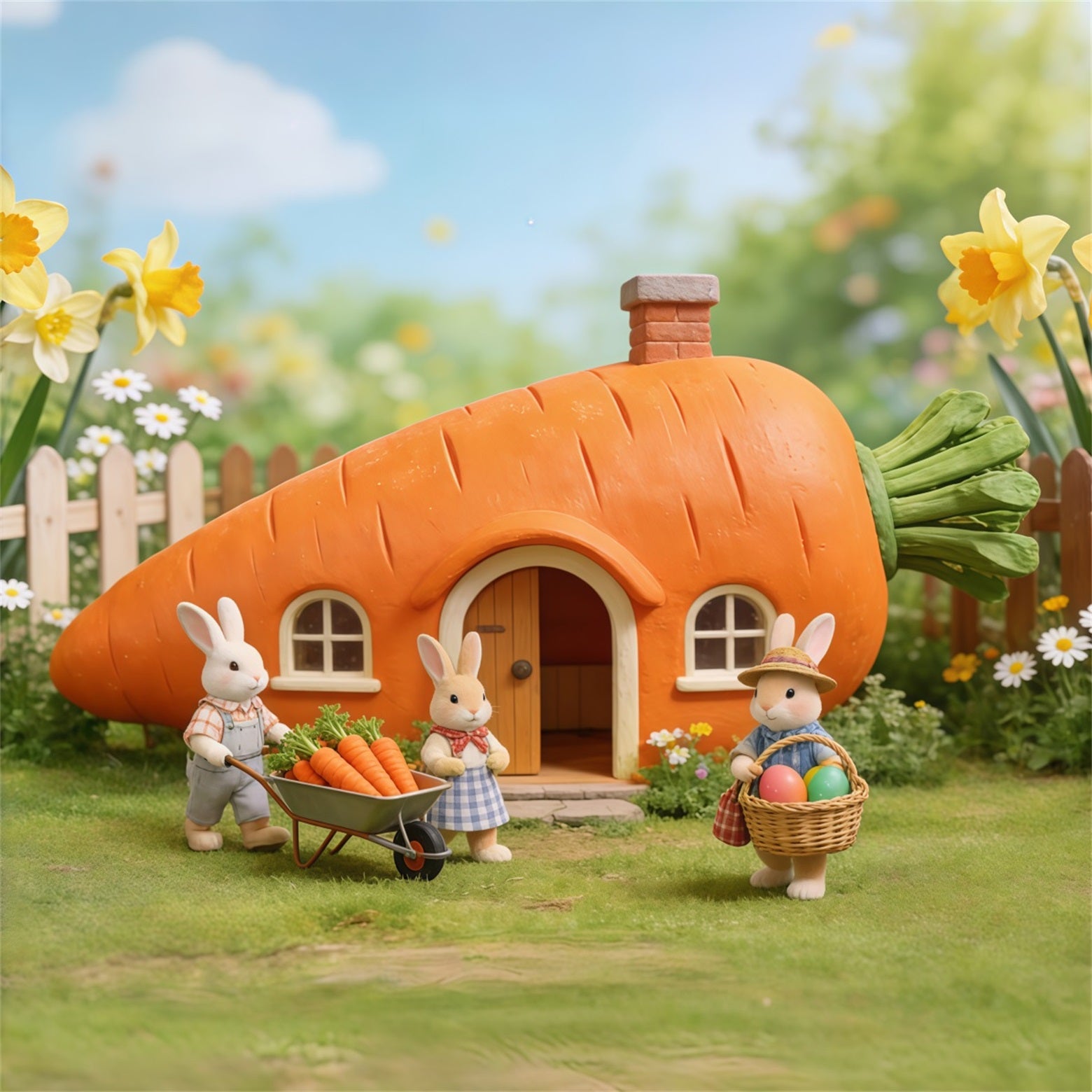 Carrot Backdrop Carrot House Bunny Family Outdoor Easter Backdrop Ideas CSH62-62